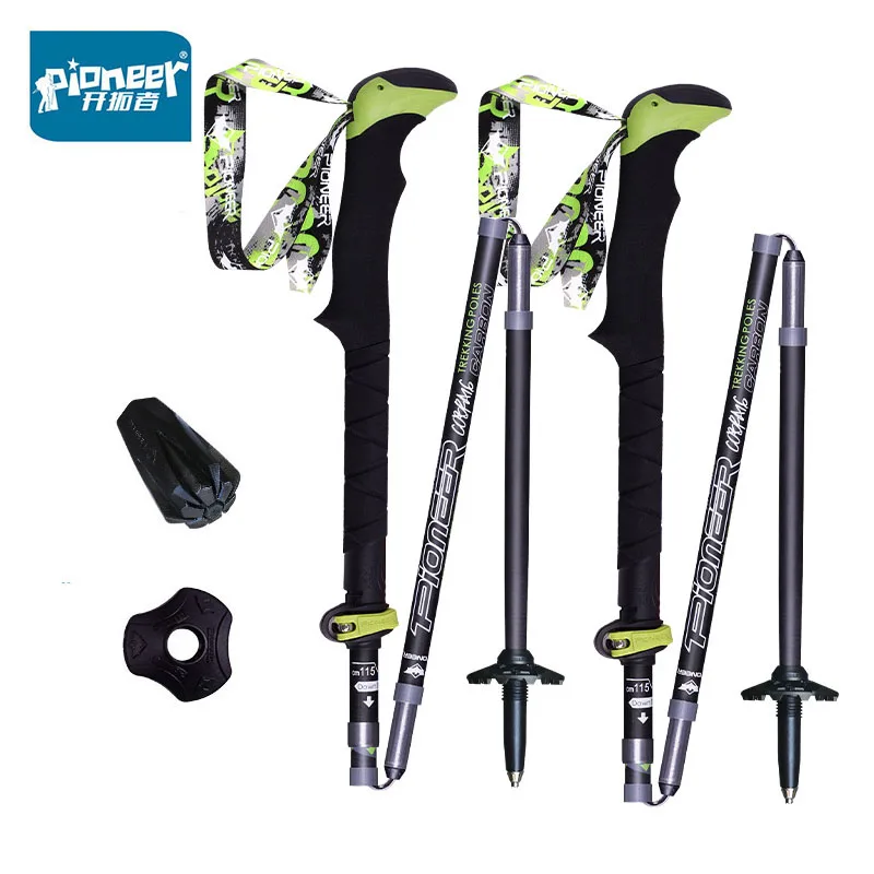프리미어 상품 2pcs PIONEER 탄소 섬유 접이식 워킹 스틱 5 섹션 조정 가능한 Alpenstocks 야외 하이킹 등산 잠깐 확인해보세요