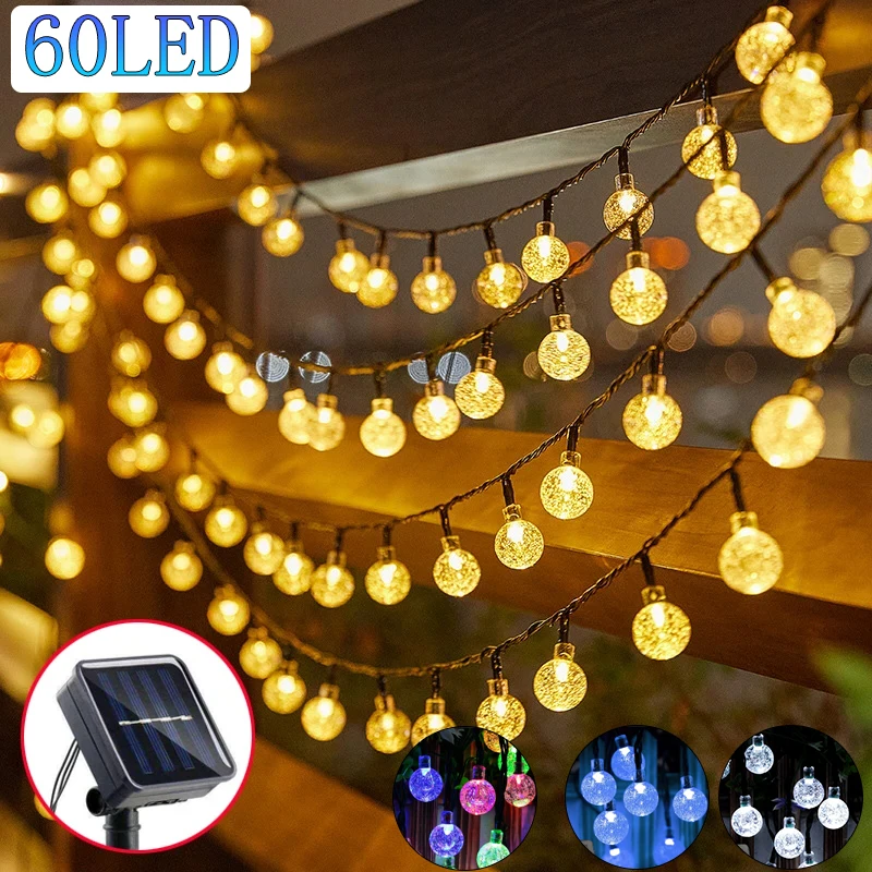 좋은 제품은 항상 품절 태양 크리스탈 글로브 LED 문자열 조명 60 LED 8 조명 모드 IP65 요정 빛 크리스마스 갈 랜드 정원 파티 장식 1pc/2pcs 1분이면 확인가능 합니다