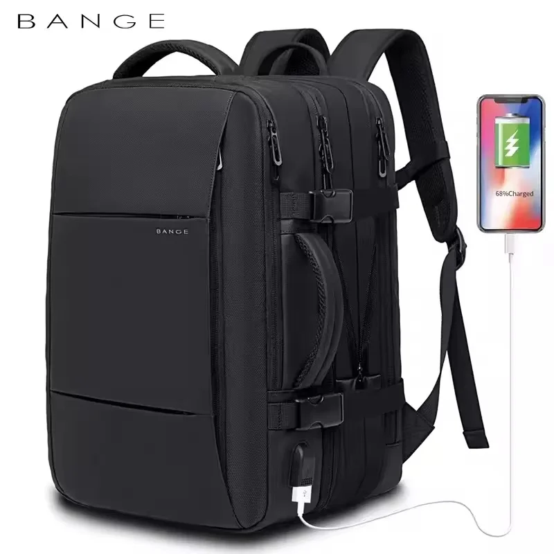 주문 폭주 BANGE 여행 배낭 남자 비즈니스 배낭 학교 확장 가능한 USB 가방 대용량 17.3 노트북 방수 패션 배낭 지금 소개할게요