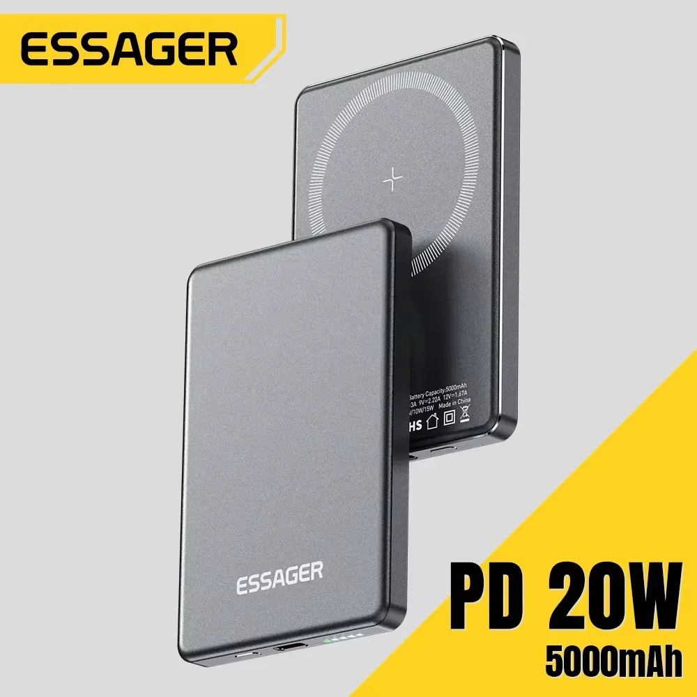 정성을 담은 Essager 얇은 무선 보조베터리 자기 20W 5000mAh iPhone 16 15 14 13 용 Magsafe 용 휴대용 고속 충전 외장 배터리 지금 소개할게요