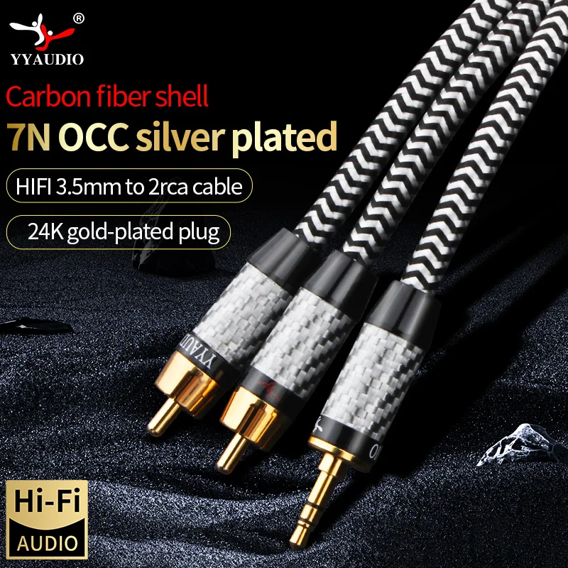 꼭 봐야하는 리스트 HIFI 3.5mm ~ 2Rca 오디오 케이블 7N OCC 실버 도금 RCA 케이블 AUX RCA 잭 3.5 Y 분배기 케이블 (전화 컴퓨터-증폭기 용) 정직하게 소개해보겠습니다
