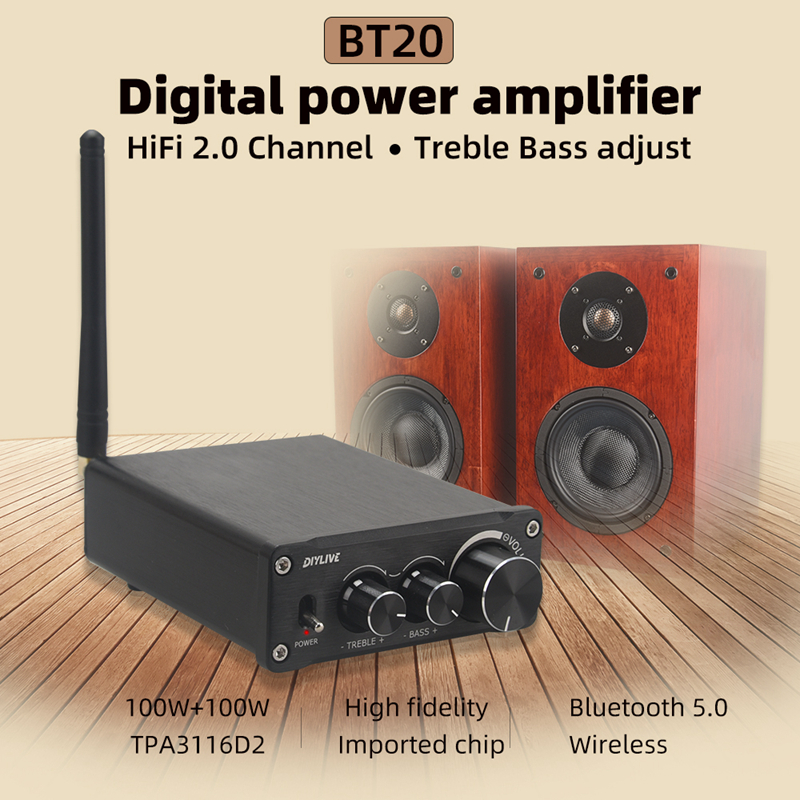 사랑하는 이에게 선물 필수 HiFi 2.0 풀 디지털 오디오 전력 증폭기 TPA3116D2 100W*2 Bluetooth 5.0 음색 고음 및 저음 조정 BT20 전해드립니다