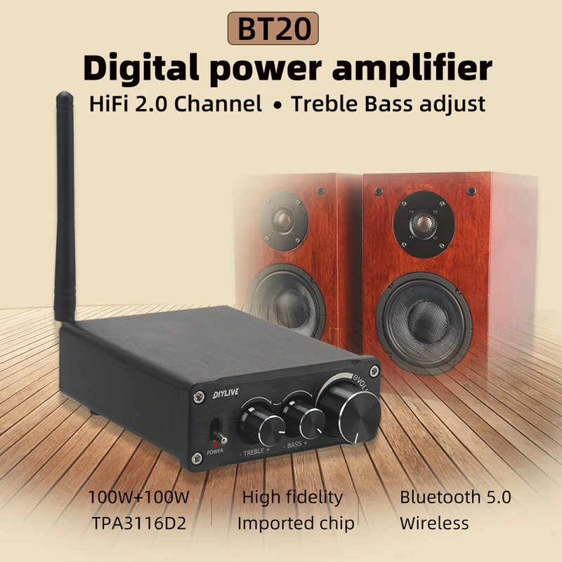 리뷰 좋은 HiFi 2.0 풀 디지털 오디오 전력 증폭기 TPA3116D2 100W*2 Bluetooth 5.0 음색 고음 및 저음 조정 BT20 1분이면 확인가능 합니다