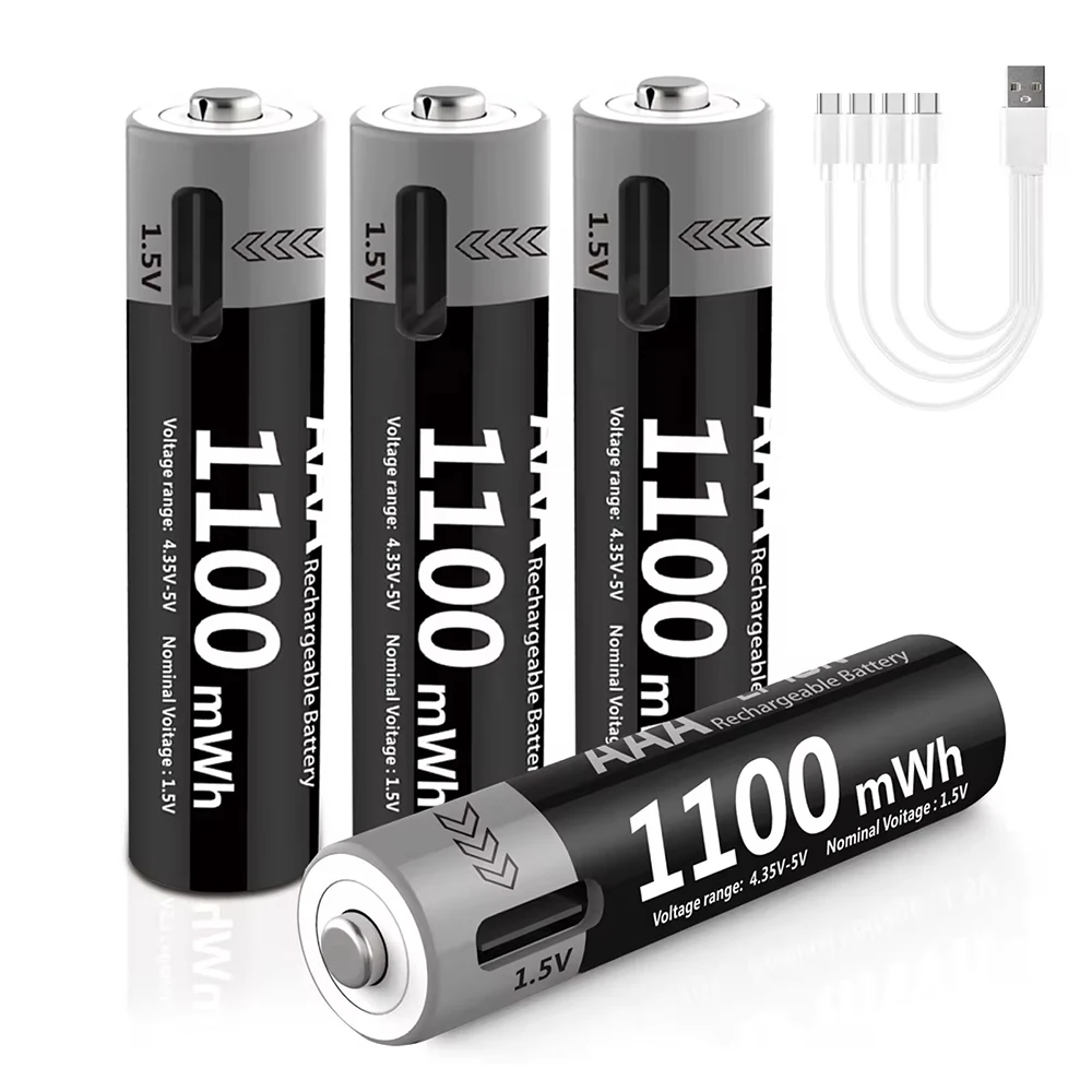 꾸준한인기 MATOV USB 리튬이온 AAA 충전식 배터리 AAA 1.5V 1100mWh 리튬 배터리 4-in-1 USB 케이블 포함 장난감 카메라 손전등 관심이 뜨겁습니다