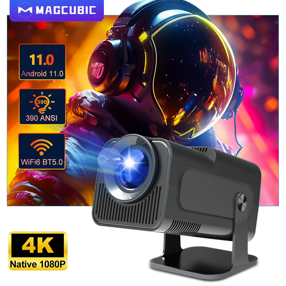 특집전 총집합 Magcubic 4K 안드로이드 11 프로젝터 네이티브 1080P 390ANSI HY320 듀얼 Wifi6 BT5.0 1920*1080P 시네마 휴대용 Projetor 업그레이드 HY300 실간 리뷰