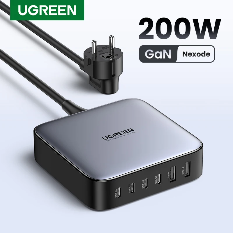 너도 사볼래? 【KR 플러그 】유그린 200W GaN 충전기 6 in 1 데스크탑 어댑터 iPhone 16 15 Pro 샤오미 삼성 태블릿 MacBook Air 노트북등 충전 지원 요약정리