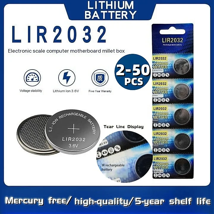 감사를 담은 2-50PCS LIR2032 편리하게 충전식 배터리 2032 리튬 충전은 시계 코인 배터리 용 3.6v 40mAH CR2032를 대체 할 수 있습니다 군말없이 소개합니다