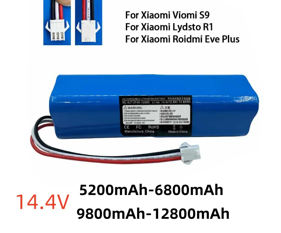 할인 특집전 2024 100% 오리지널 XiaoMi Viomi S9 Lydsto R1 Roidmi Eve Plus 14.4V 리튬 배터리 2P4S 5200mAh 6800mAh 9800mAh 12800mAh 아쉬움이 없습니다
