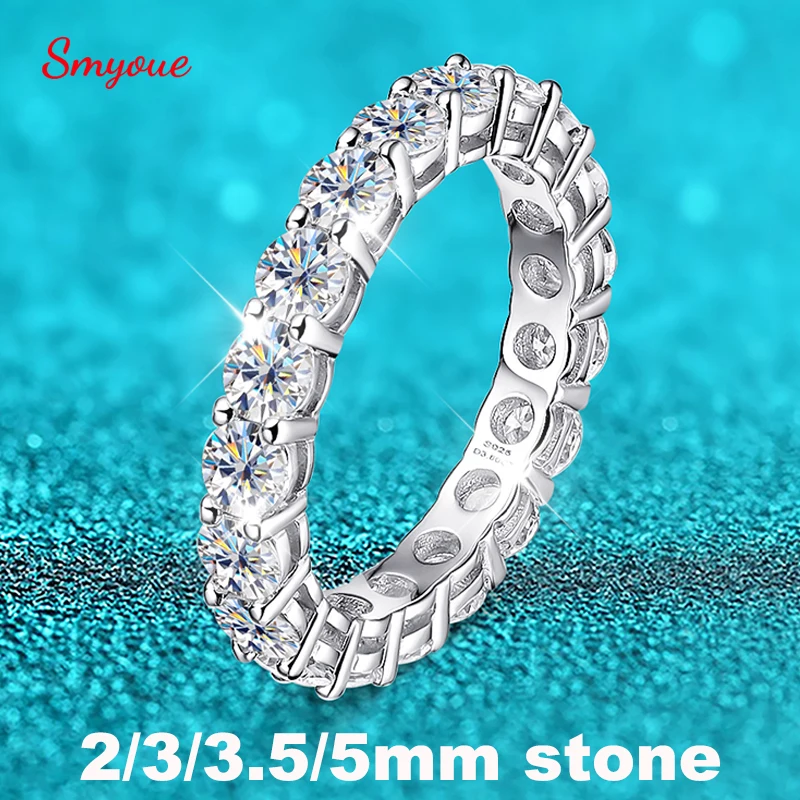 바로 준비가능 Smyoue 2-5mm 여성을위한 전체 Moissanite 반지 스파클링 웨딩 영원 밴드 100% S925 스털링 실버 주얼리 클래식 반지 GRA 요약정리
