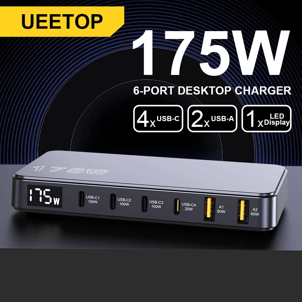 입소문 타면 끝나는 맥북 삼성 아이폰용 Ueetop 175W GaN USB C 충전기 LED 디스플레이 6포트 데스크탑 충전기 타입 C PD 100W PPS 45W 고속 충전 정직하게 소개해보겠습니다